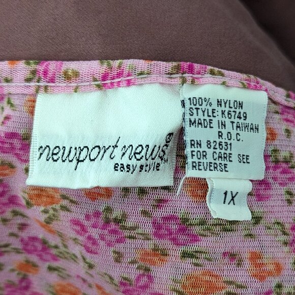 VTG 00s Y2K Newport News Pink Floral Semi Sheer Mesh Lettuce Hem Cami Top Sz 1X - Picture 6 of 6